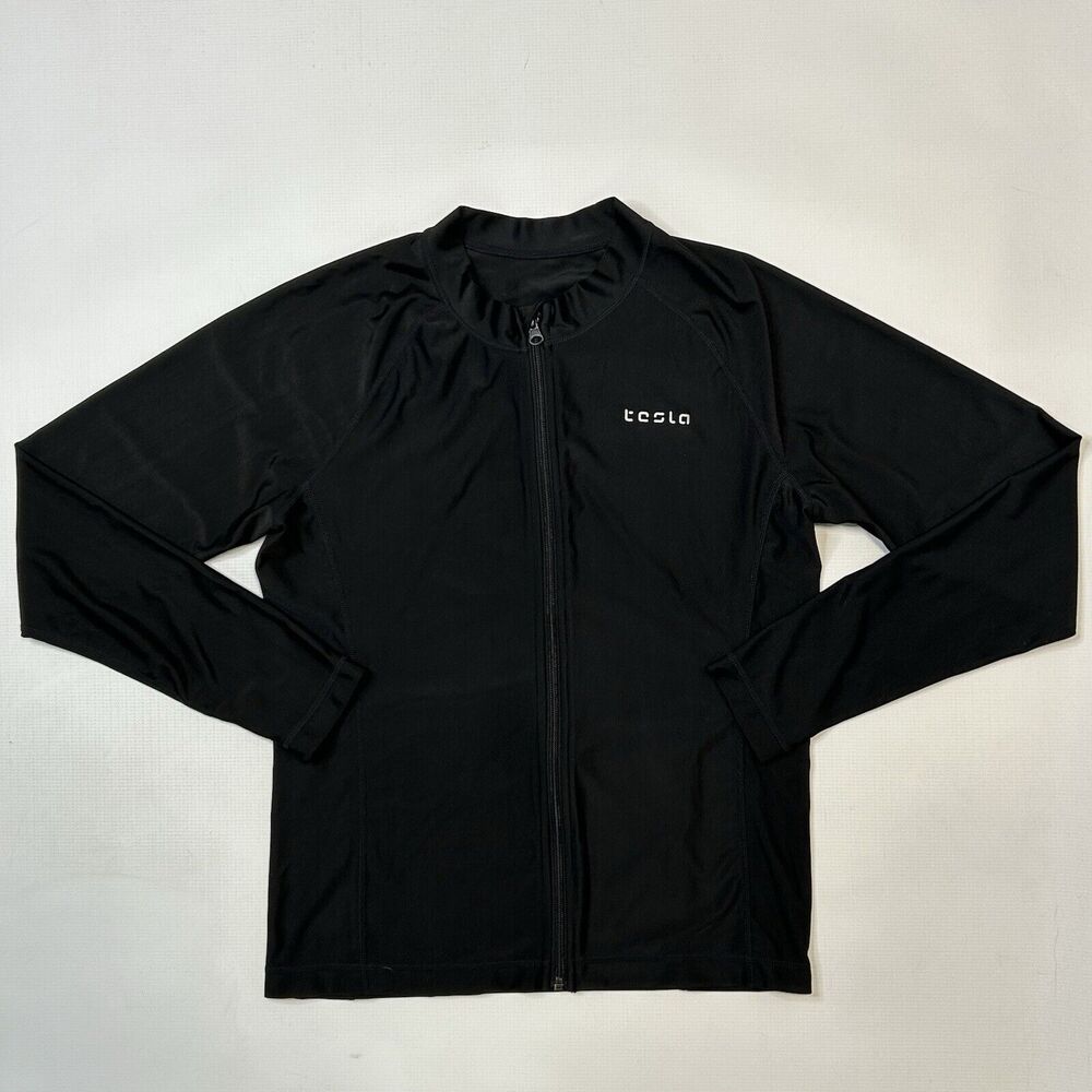 Tesla Zip Jacket Women's Size XL Slim Fit Black Lightweight Stretch Semi Sheer